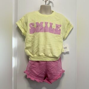 Girls’ Yellow and Pink 'Smile' T-Shirt and Shorts Set 3T - Grayson Min